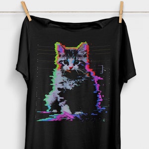 Psychedelic Weirdcore Cat T-Shirt | Vaporwave Aesthetic | Trippy Alt Clothing | Grunge Clothes | Harajuku Punk | Rave Gear