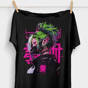 Cyberpunk Anime Girl T-Shirt | Futuristic Techwear Aesthetic | Japanese Harajuku Clothing | Kawaii Manga Shirt | Japanese Streetwear