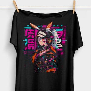 Cyberpunk Anime Girl T-Shirt | Futuristic Techwear Aesthetic | Japanese Harajuku Clothing | Kawaii Manga Shirt | Japanese Streetwear