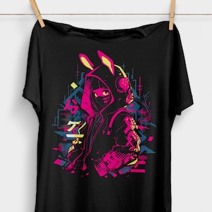 Cyberpunk Anime Girl T-Shirt | Futuristic Techwear Aesthetic | Japanese Harajuku Clothing | Kawaii Manga Shirt | Japanese Streetwear