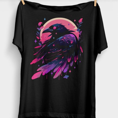 Pastel Goth Raven Crow T-Shirt | Goblincore Aesthetic Shirt | Grunge Clothing | Cute Gothic Clothes | Yami Kawaii | Spooky Season