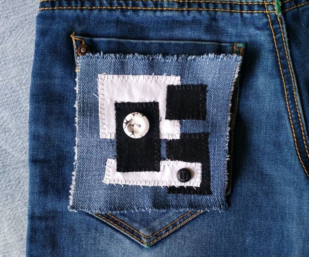 Embroidered denim patch geometric embroidery sew on applique Etsy
