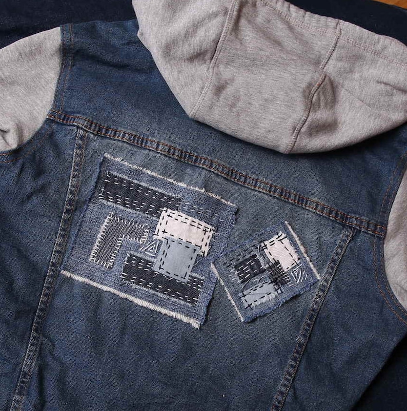 Visible mending clothes Geometric ornament Textile art patches Japanese embroidery slow stitched Set of 2 embroidered denim sew on patch
