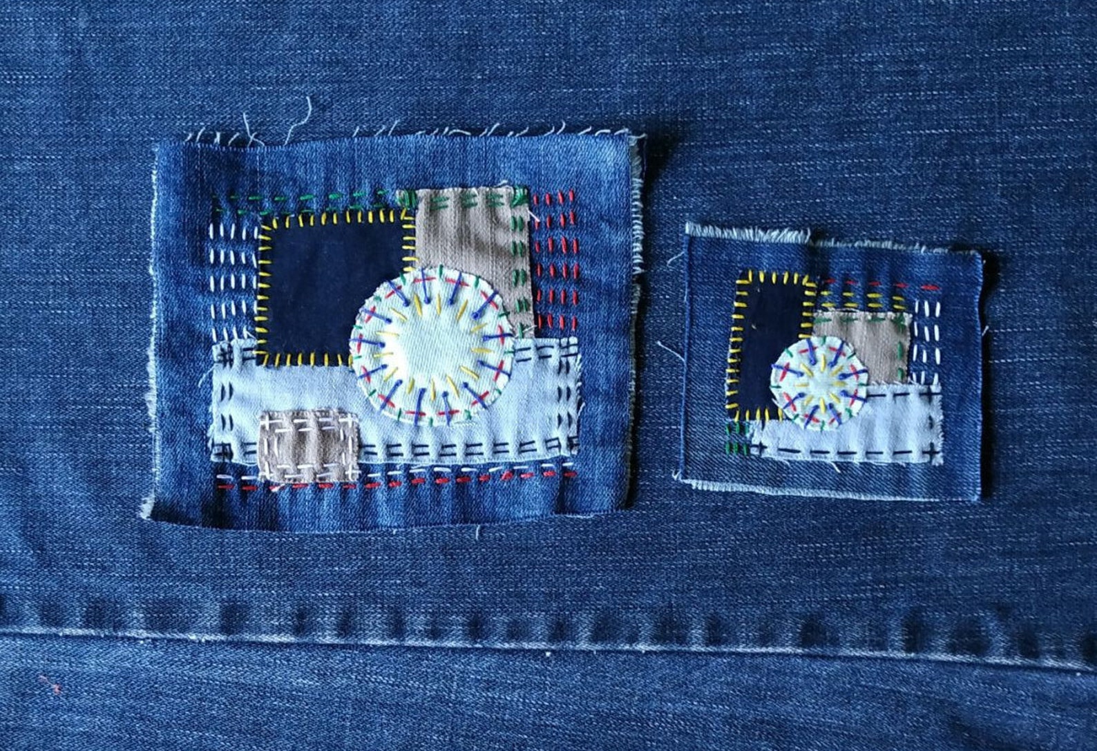 Set of 2 embroidered denim sew on patch Textile art patches Etsy