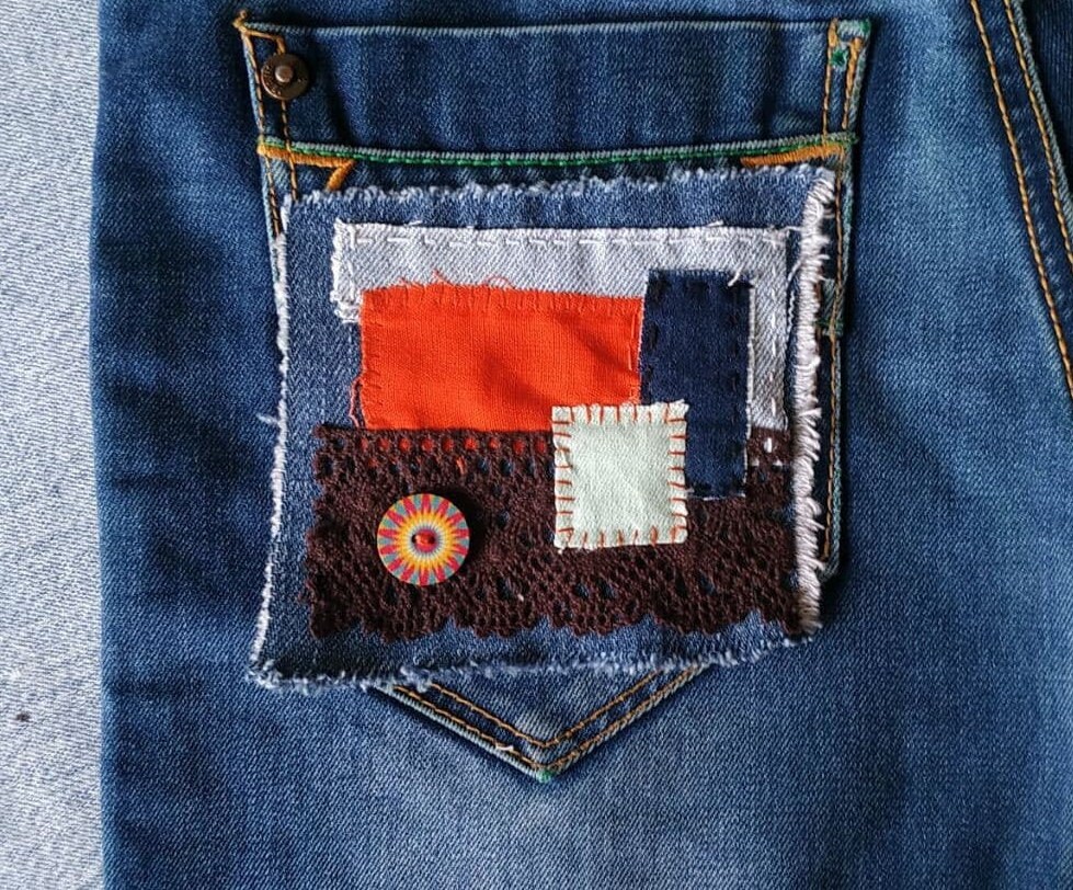 Embroidered denim patch geometric embroidery sew on applique Etsy