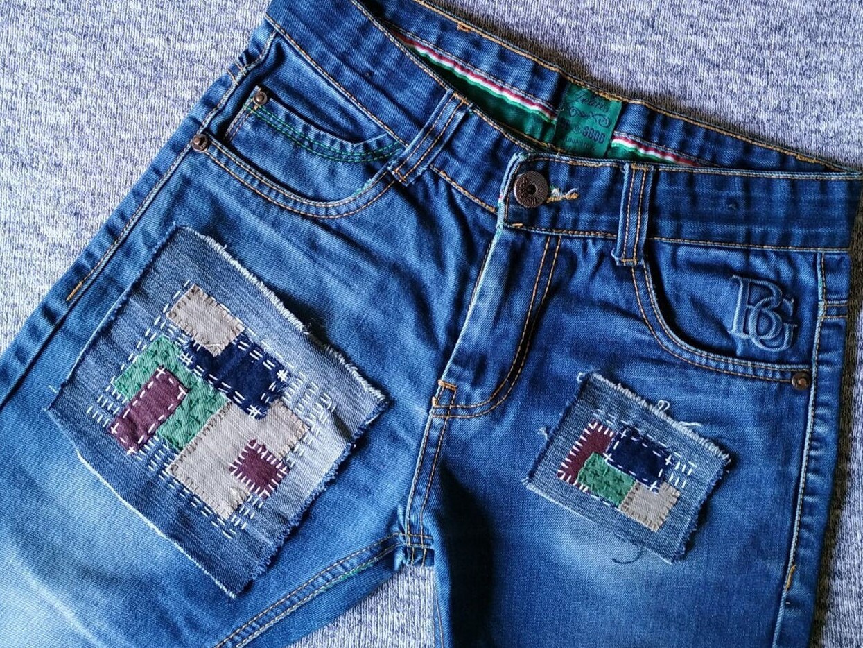 Set of 2 embroidered denim sew on patch Textile art patches Etsy