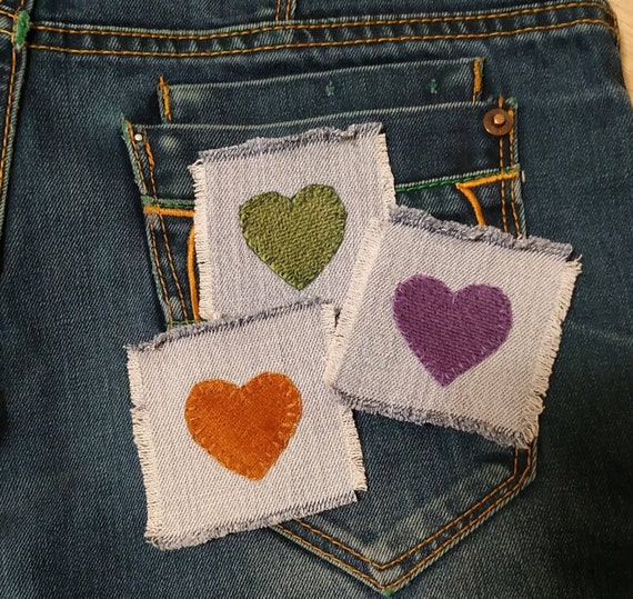 Denim Heart Sew on Patch, Jean Jacket Patch, Patch for Jeans Backpack,  Embroidery Heart, Visible Mending 
