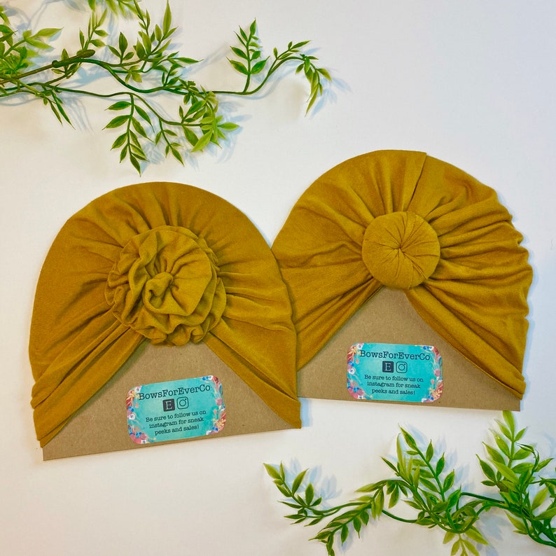 baby headwrap minikane coming home outfit matching set mommy and me Mustard top knot turban turban newborn hat