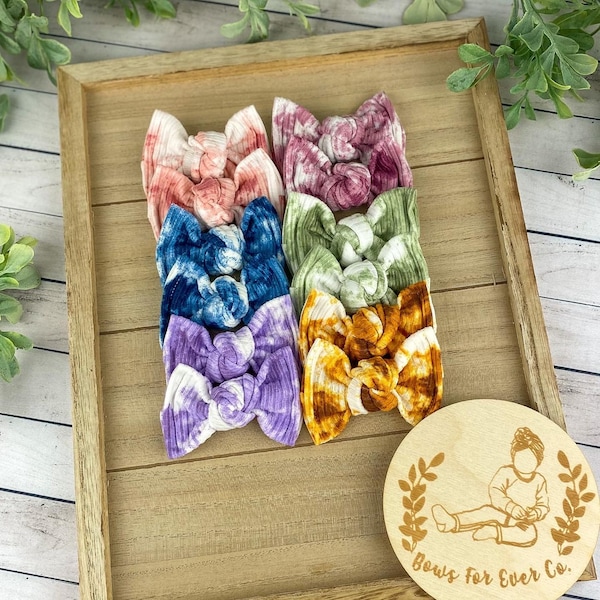 Ribbed Tie Dye Knot Piggies | Hair Bow | Piggies | Chunky Knot Bow | Baby Headband | Summer | Bow Clips | Mini Piggies | Chunky Knot Piggies