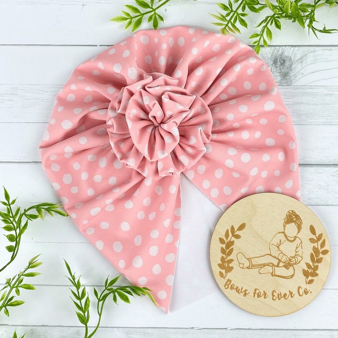 Pink Spots Swim Turban Bow Turban Sun Hat Baby Headwrap Etsy