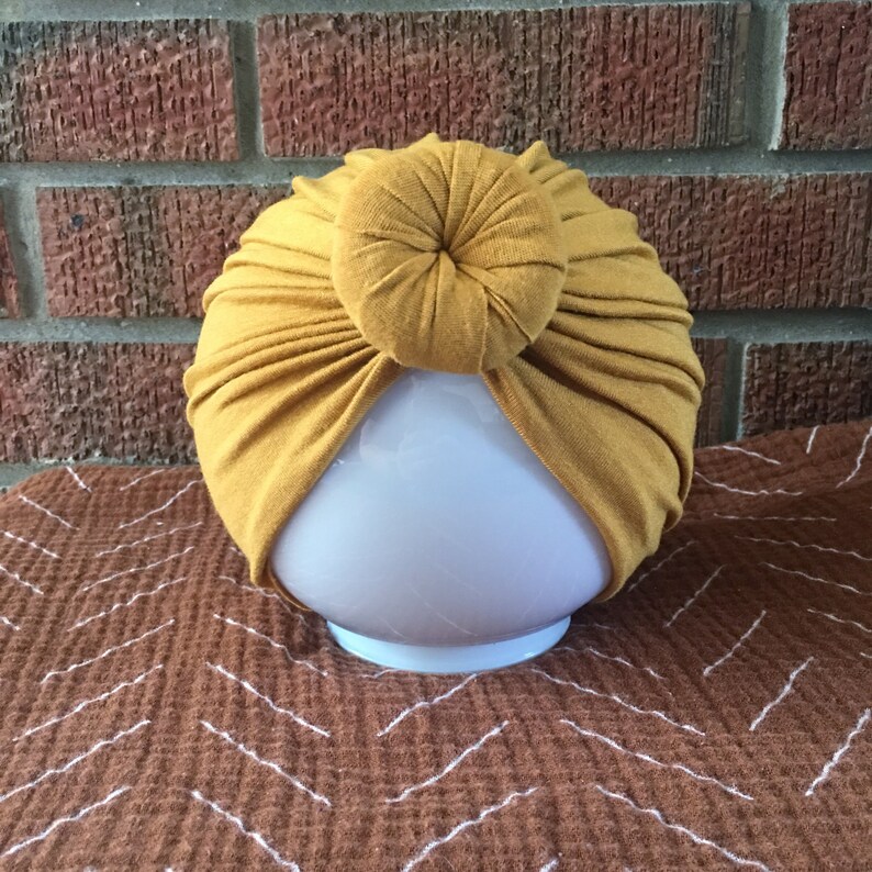 baby headwrap minikane coming home outfit matching set mommy and me Mustard top knot turban turban newborn hat