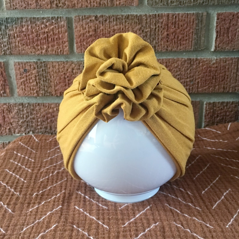 baby headwrap minikane coming home outfit matching set mommy and me Mustard top knot turban turban newborn hat