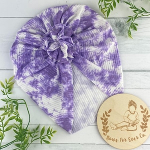 Ribbed Purple Tie Dye Turban | Top Knot | Newborn Hat | Baby Headwrap | Coming Home | Adult Turban | Messy Bow | Mommy Turban | Minikane