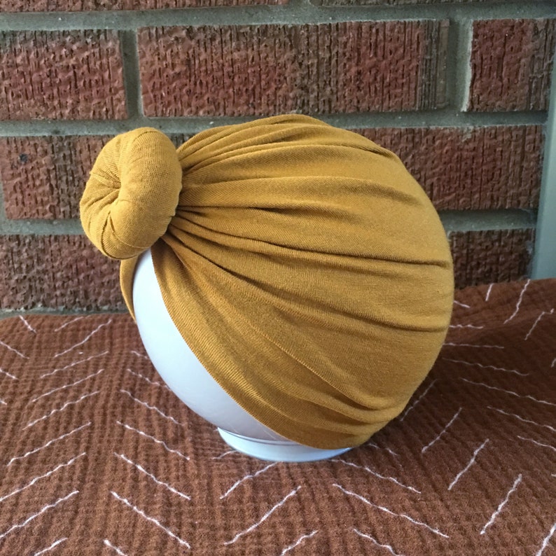 baby headwrap minikane coming home outfit matching set mommy and me Mustard top knot turban turban newborn hat