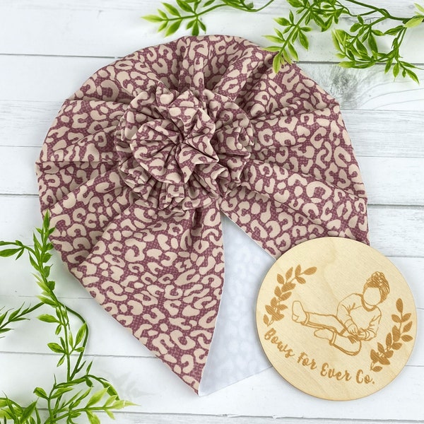 Mauve CheetahSwim Turban | Bow Turban | Sun Hat | Baby Headwrap | Beach Wear | Infant Swim Cap | Beach Outfit | Summer | Pool Day | BBQ