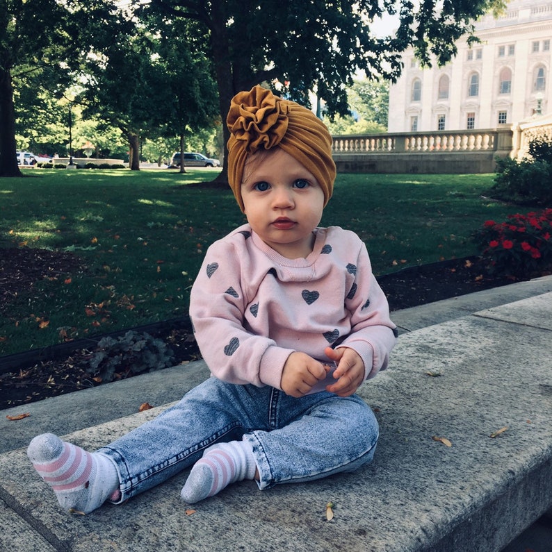 baby headwrap minikane coming home outfit matching set mommy and me Mustard top knot turban turban newborn hat
