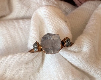 Rose Quartz Ring | Diamond Ring | Statement Ring | Gemstone Ring | Copper Ring | Stackable Ring | Ring For Women | Handmade Ring