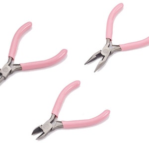 Pink Jewellery Pliers | Chain Nose, Round Nose & Side Cutter Pliers | 12cm Long | Jewelry Making