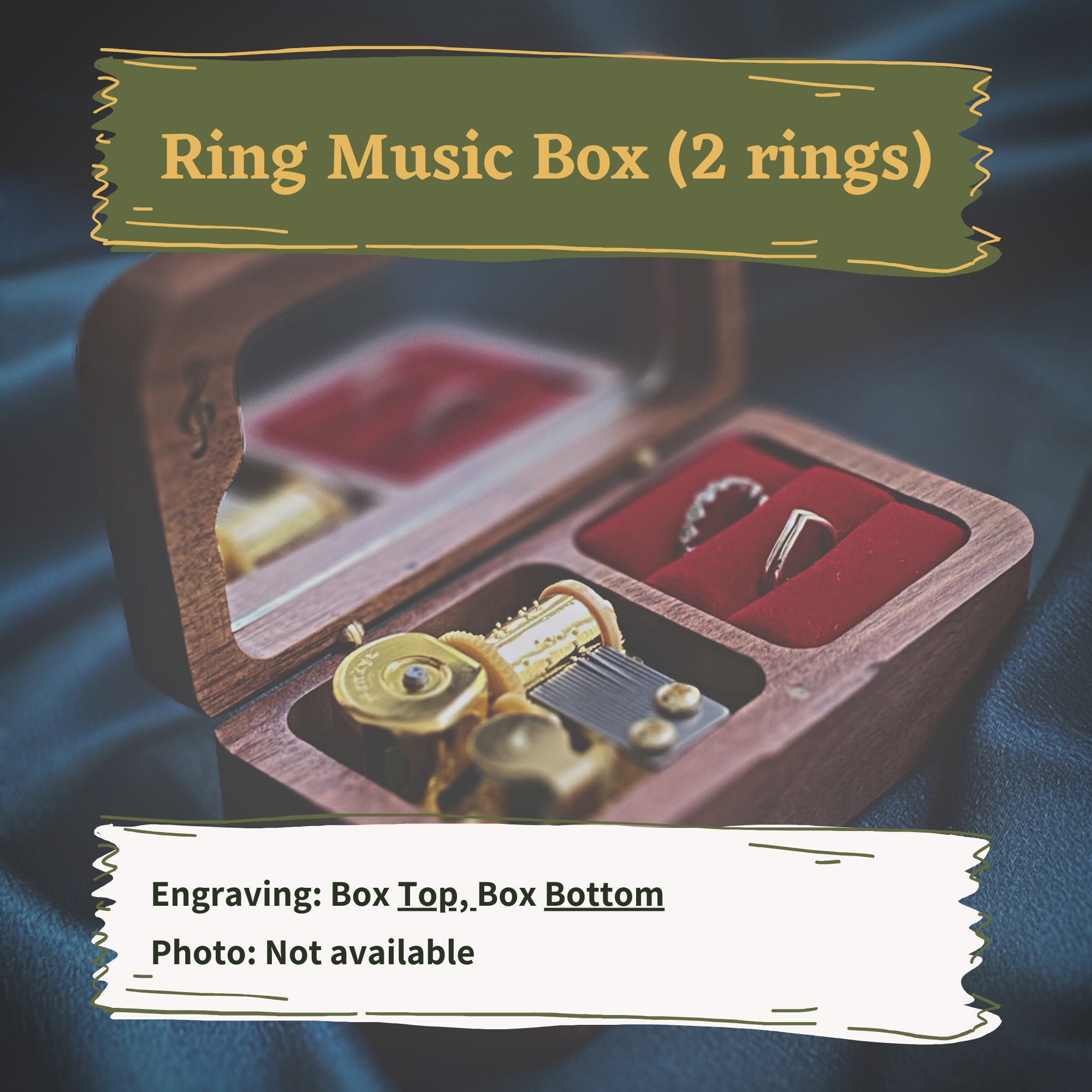 Wooden music box with a heart engraved on top, choose your color and song