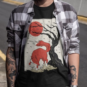 Fox Japanese Style Shirt, Cherry Blossom Shirt, Fox Shirt, Cute Fox Shirt, Forest Fox T Shirt, Boho Fox Shirt, Autumn Fox Shirt, Japanese