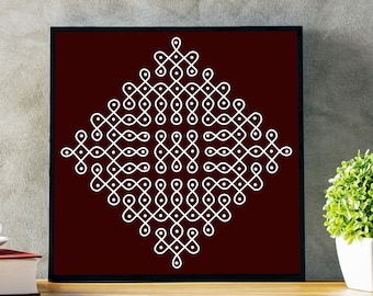 Conjunto de 3, Impresión de arte Kolam, Pulli Kolam Digital, Arte minimalista, Decoración Puja Pooja, Arte del sur de la India, Patrón Rangoli, Impresión de arte indio