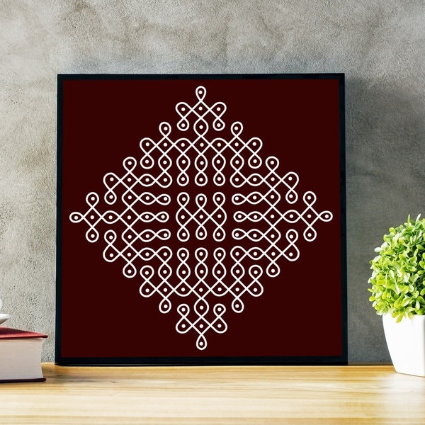 Set van 3, Kolam Art Print, Pulli Kolam Digital, Minimal Art, Puja Pooja Decoratie, Zuid-Indiase kunst, Rangoli Patroon, Indiase Art Print