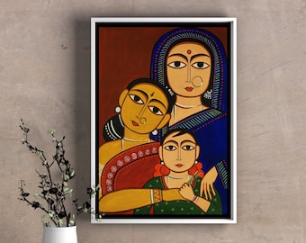 Art Print - 3 generaciones de mujeres étnicas indias jamini roy inspiradas