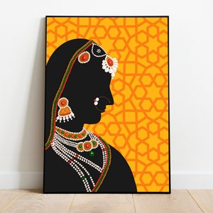 Indian Royal Lady Art Print, Digital Mughal Art, Printable Indian Wall Art, Indian Woman Painting, Downloadable Decor