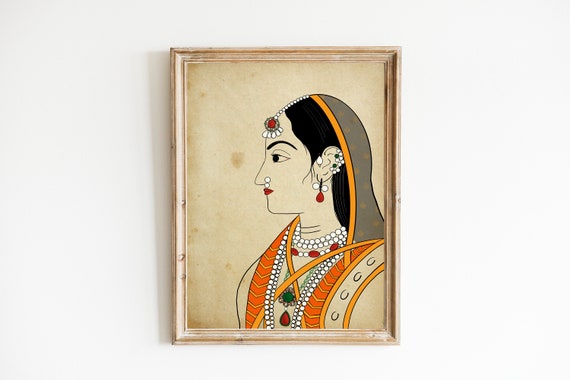 Rajput Royal Lady, Indian Art Print, Indian Miniature Painting