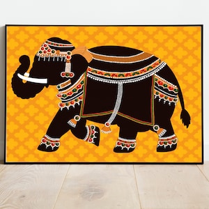 Indian Elephant Art Print, Digital Mughal Art, Printable Indian Wall Art, Elephant Painting, Downloadable Decor, Digital Wall Art