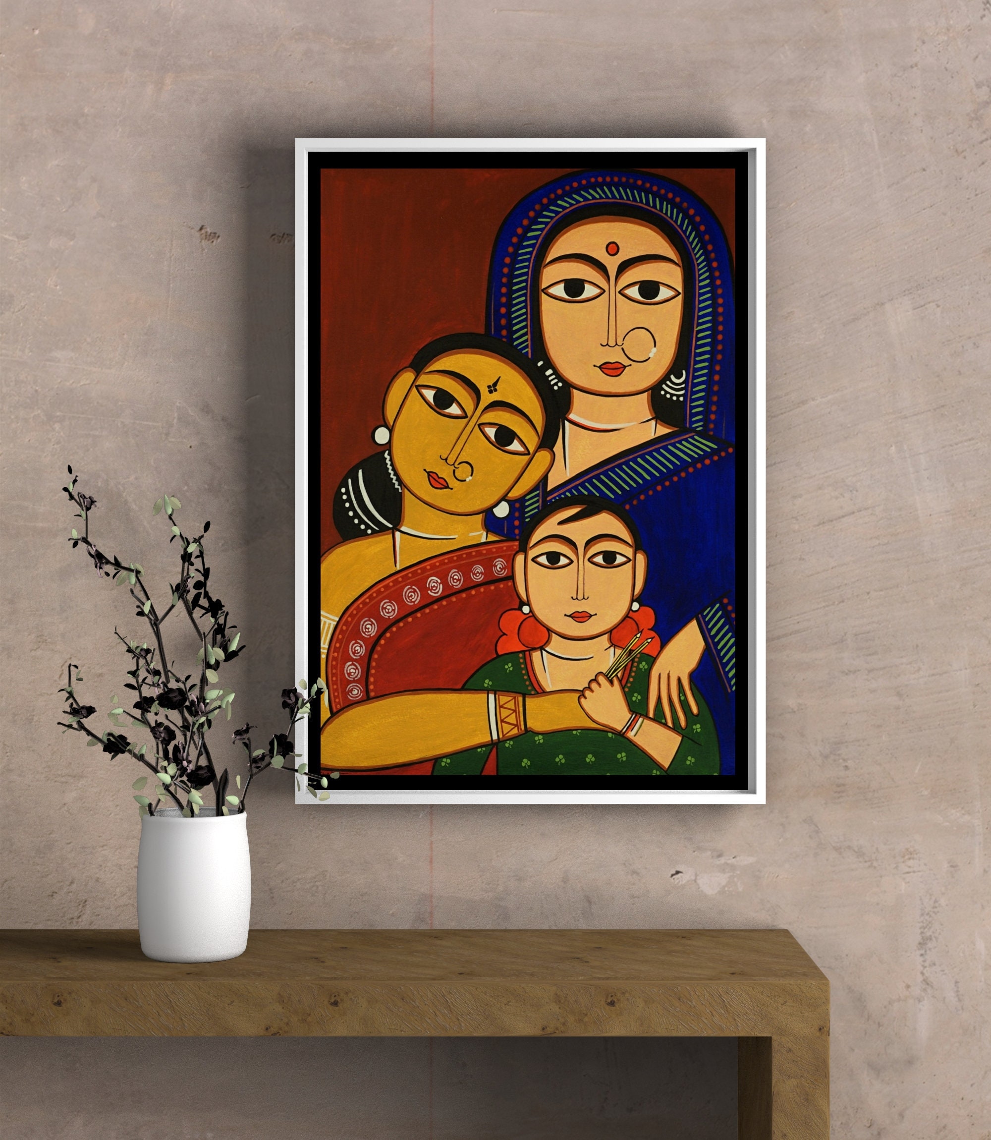Art Print - 3 Generations of Women Ethnic Indian Jamini Roy