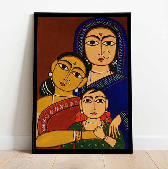 Art Print - 3 Generations of Women Ethnic Indian Jamini Roy