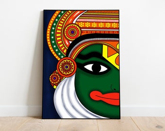 Kathakali Art Print, Arte indio digital, Arte Desi imprimible, Sur de Asia, Arte del sur de la India, Decoración descargable, DESCARGA INSTANTÁNEA