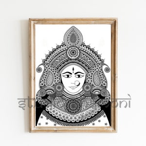 Kali, Durga, Goddess Painting, Durga Art Print, Hindu Goddess, Mehndi Art Style, Indian Art Print, Digital Download, Indian Wall Art Active