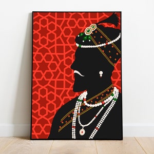 Indian Royal Man Wall Art Print, Digital Mughal Art Prints, South Asian Art, Downloadable Decor, Download Indian Art