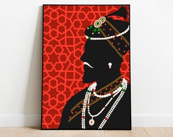 Impresión de arte de pared del hombre real indio, impresiones digitales de arte mogol, arte del sur de Asia, decoración descargable, descargar arte indio