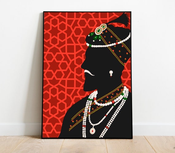 Indian Royal Man Wall Art Print, Digital Mughal Art Prints, South Asian Art, Downloadable Decor, Download Indian Art