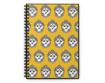 Yellow Nokebook, Indian woman Journal, Indian Design, Student Notebook, Kalamkari Style, To Do List, Journal Spiral Notebook - Ruled Line