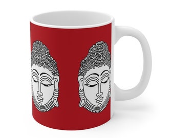 11oz taza, Buda, Kalamkari, Arte indio, Yoga, Taza de yoga, Mediación, Mindfulness, Taza de café, Té, Chai, Taza de cerámica, Tazas de regalo, Limpiar