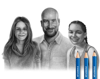 Ritratto di famiglia - Disegno a matita di tre persone.