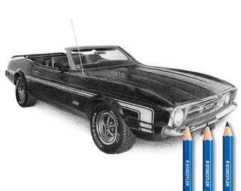 Ford Mustang pencil drawing - Car pencil drawing.