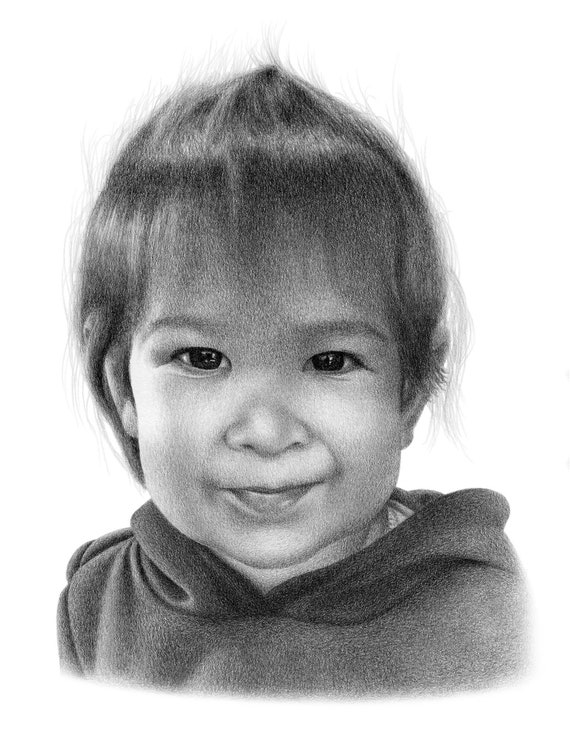子供の肖像画 - 子供の鉛筆画（カスタマイズ可能）。 - Etsy 日本