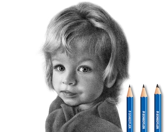 Retrato de bebé - Dibujo hecho a mano por encargo.