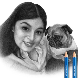 Person and Dog Portrait Person and Pet Custom Drawing. image 1