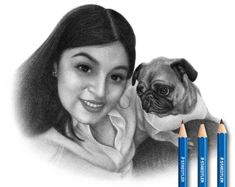 Person and Dog Portrait - Person and Pet Custom Drawing.