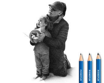 Grandparents pencil drawing - Personalized Grandparents gift.