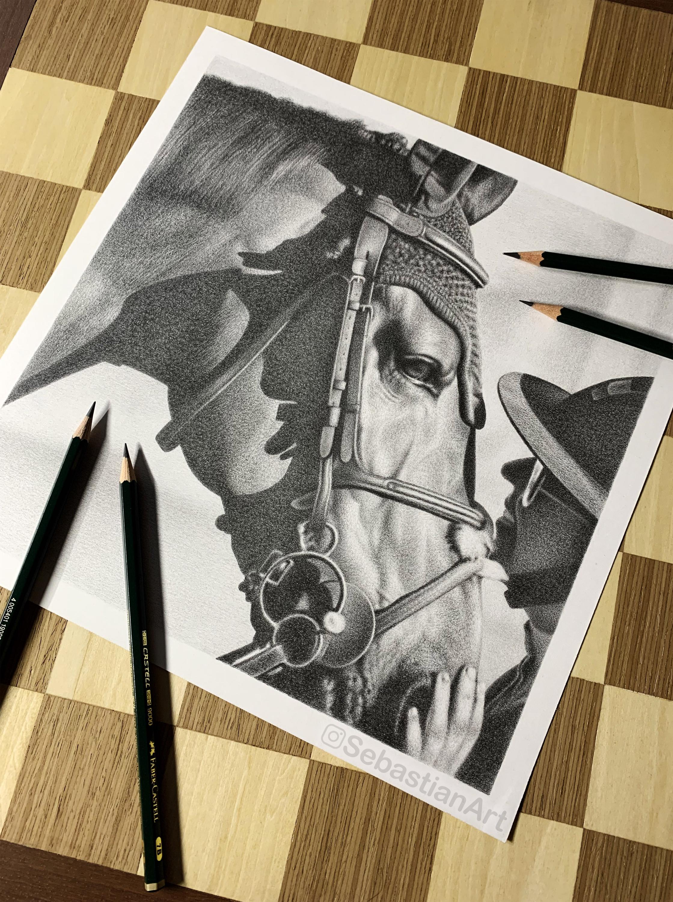 馬のスケッチ - カスタムの馬の鉛筆画 - デジタルではありません