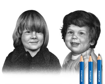 Personalized Kids pencil drawing (100% handmade) - Custom pencil sketch.