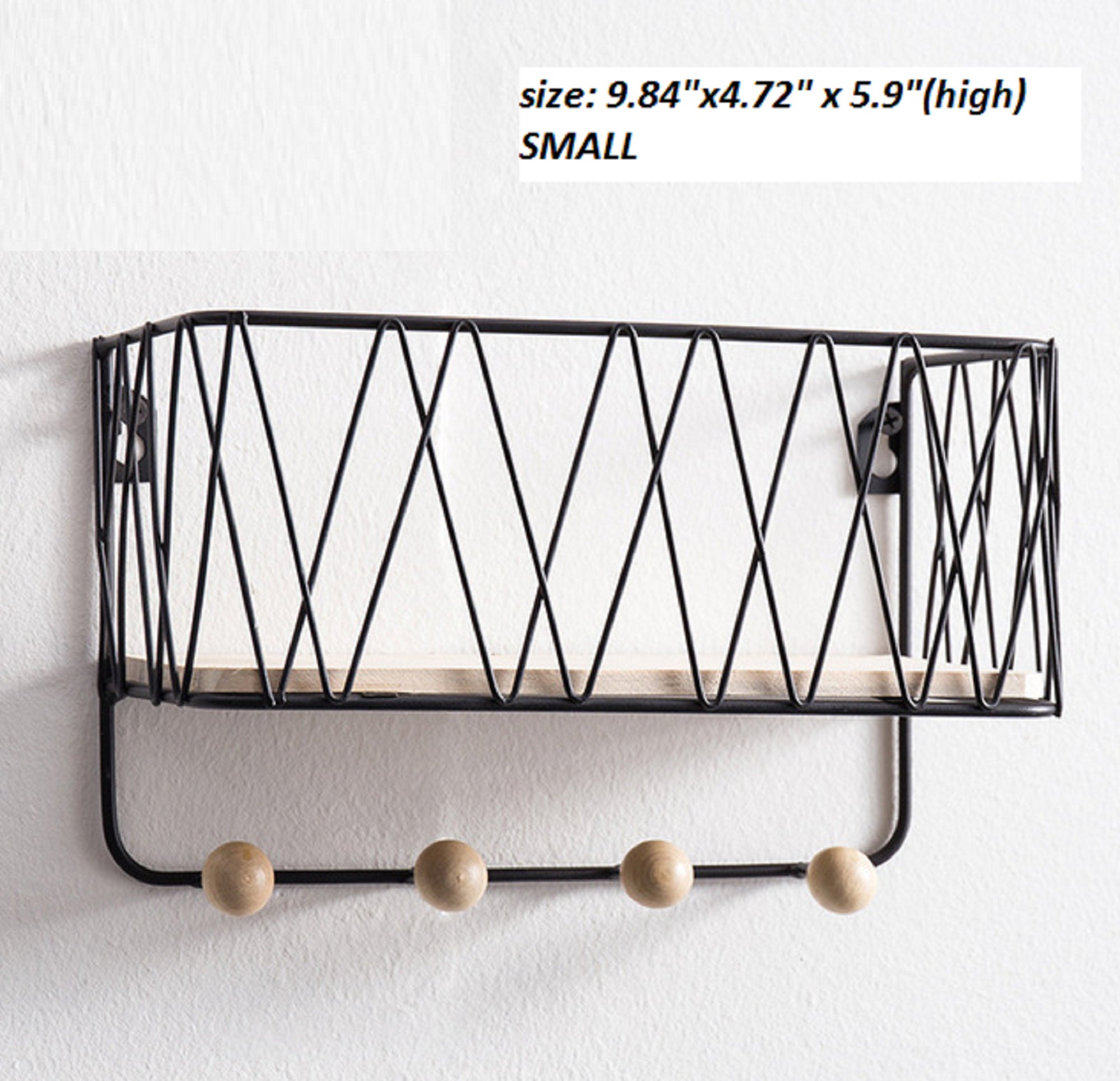 Wall Mounted Metal Wood Basket Shelf with Hooks for Hanging Etsy