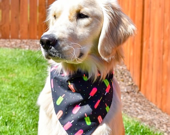 Neon Popsicles Over The Collar Dog Bandana, Summer Dog Bandana, Black Dog Bandana, Food Dog Bandana, Neon Dog Bandana, Dog Lover Gift Idea